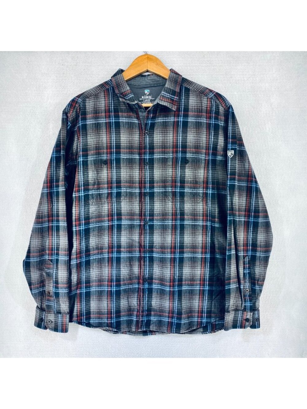 Kuhl Flannel Shirt Mens L Cotton Blend Button Up Plaid Hiking Outdoor